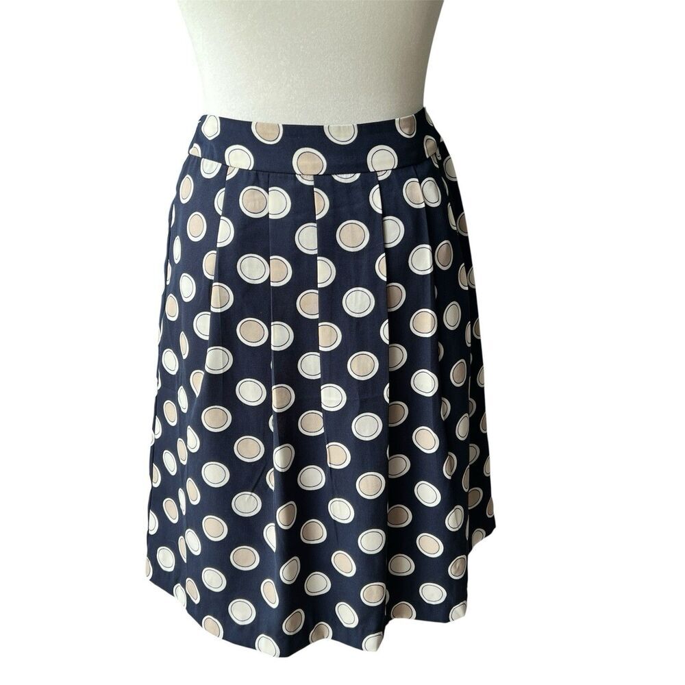 Banana Republic Womens Skirt Pleated Polka‎ Dot Navy Sz 2 Side Zip Lined Midi